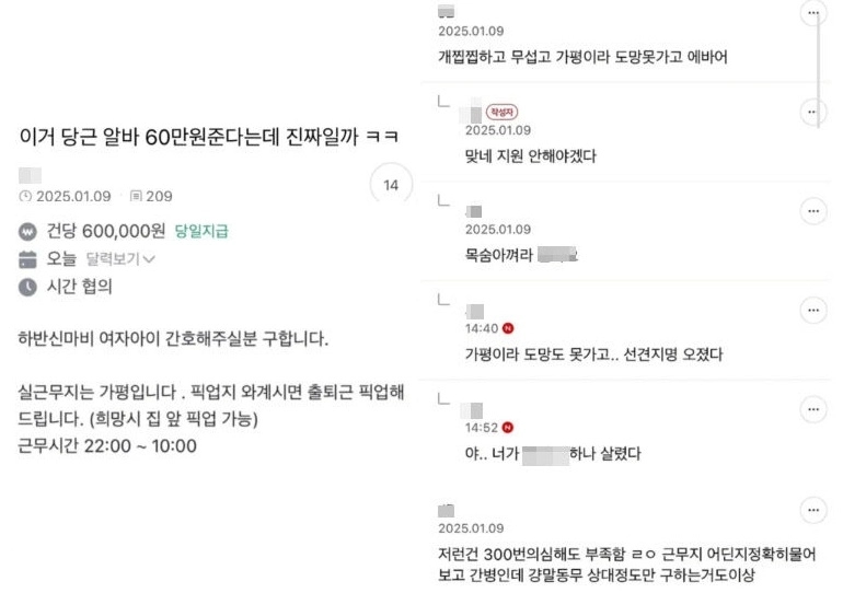중고거래 사이트 당근마켓에 올라온 구인공고. / 온라인 커뮤니티 캡처