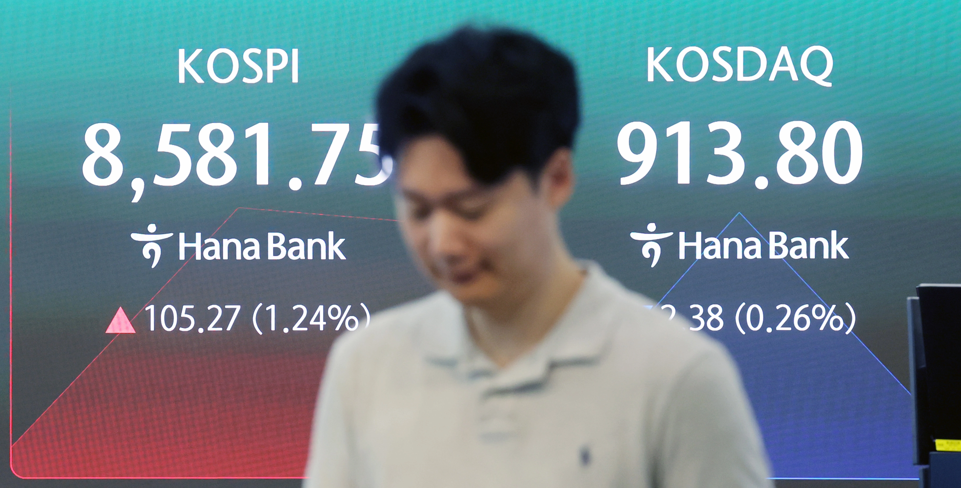 코스피가 1% 넘게 상승 출발한 1일 서울 중구 하나은행 딜링룸에서 직원이 업무를 보고 있다. 2026.7.1 