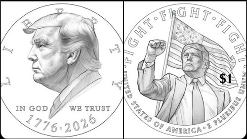 SNS에서 유포된 미국 독립 250주년 기념주화 디자인 초안 [X 계정 @TreasurerBeach 캡처