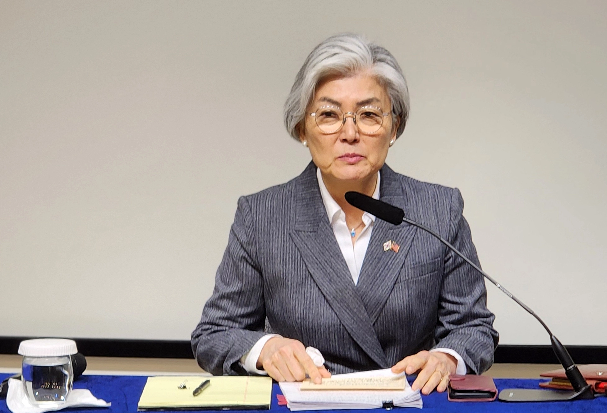 강경화 주미대사가 24일(현지시간) 미국 워싱턴DC 한국문화원에서 한국 특파원단과 간담회를 하고 있다. 2026.2.24